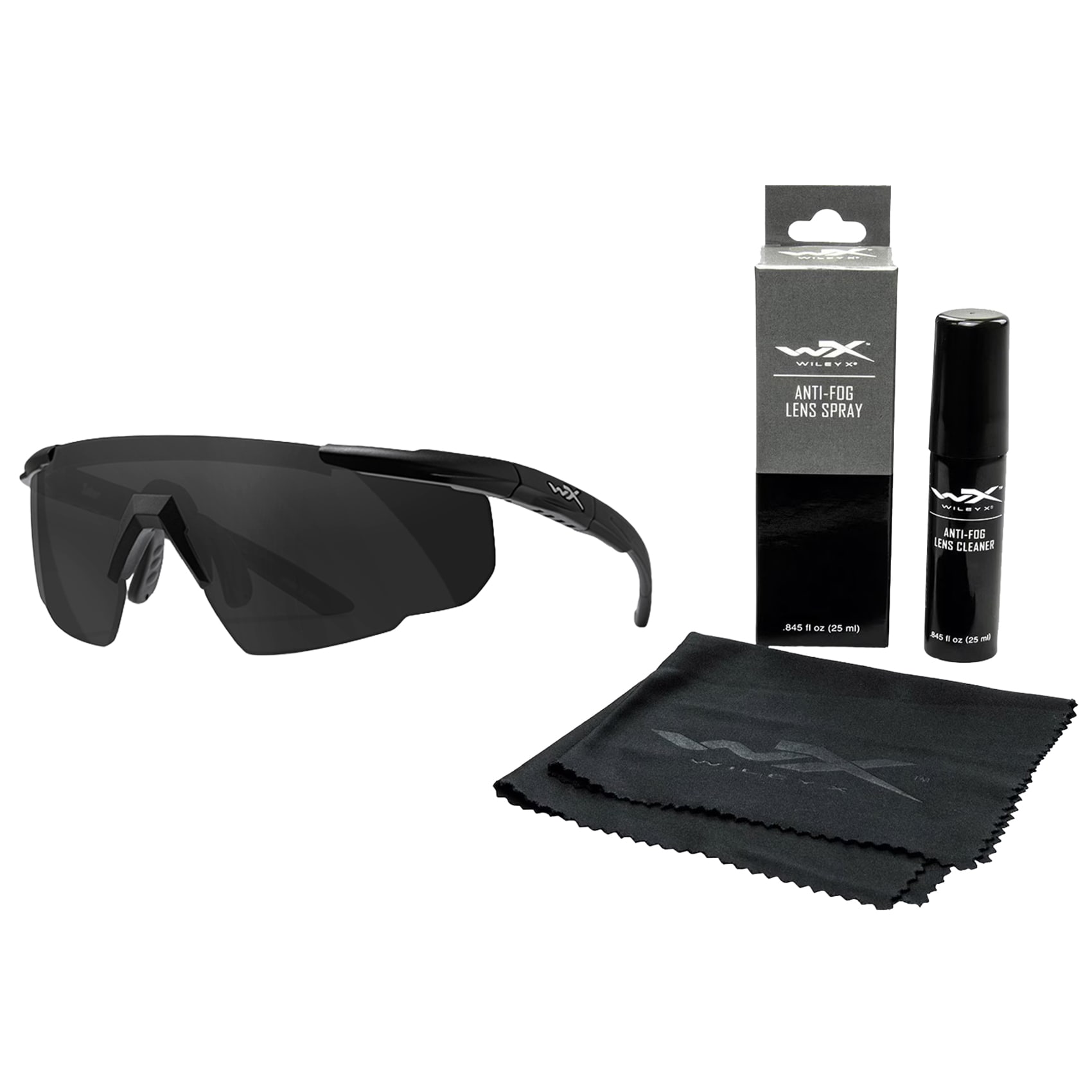 Okulary taktyczne Wiley X Saber Advanced - Grey/Matte Black + Anti-Fog Cleaner Kit - zestaw